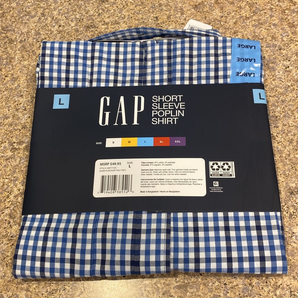 NWT Gap Short Sleeve Poplin Plaid Shirt Large Relaxed Fit Chest Pocket Cotton - Picture 7 of 11